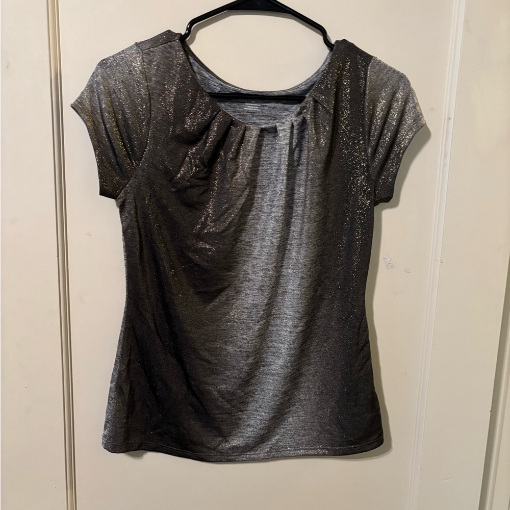 Worthington Gray Ruched Cap Sleeve Blouse